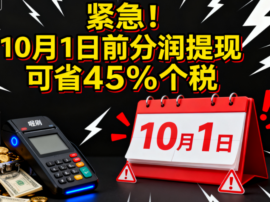 喔刷POS机：紧急！支付代理商必看：10月1日前分润提现可省45%个税！